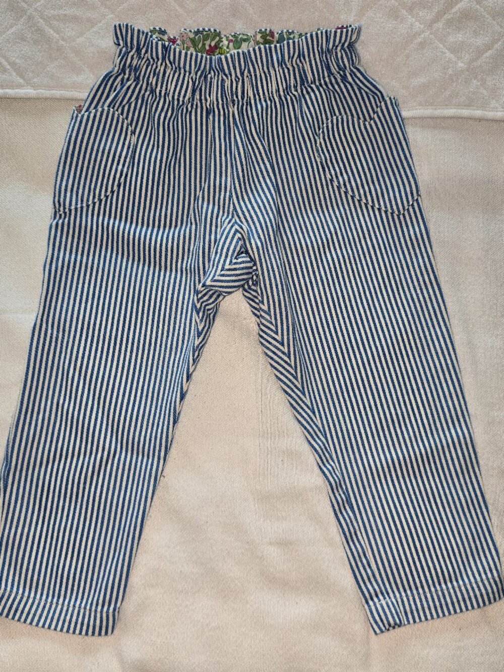 3Y Mini Boden Blue Stripe Heart Pocket Pull-On Pants